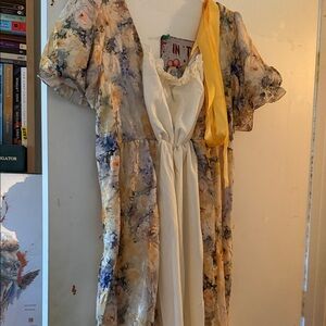 Bridgerton Yellow Floral Puff-Sleeve Maxi Dress with Ivory Panel